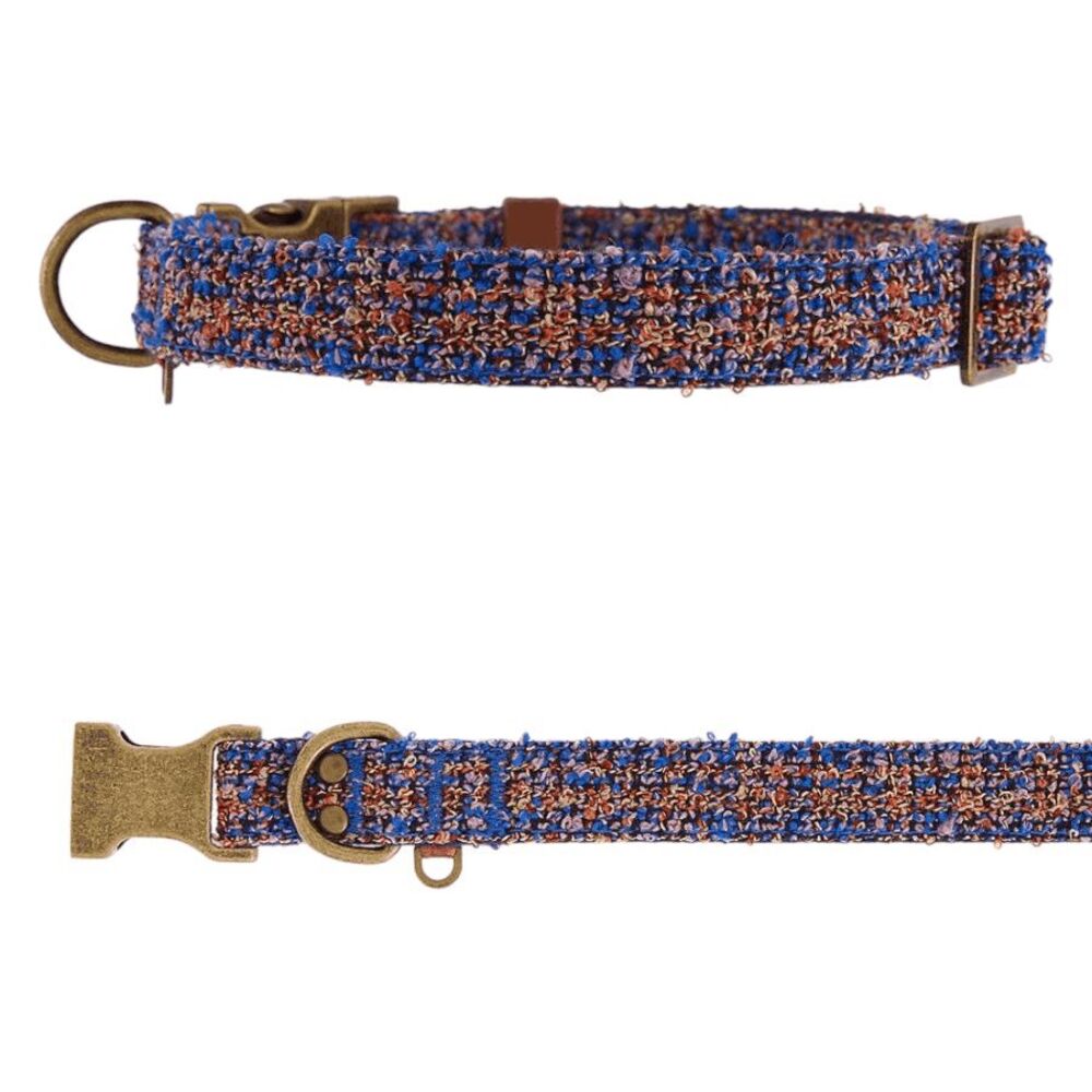 Top Paw Tweed Adjustable Boucle Dog Collar Size XS X-Small Blue‎ Purple Brass